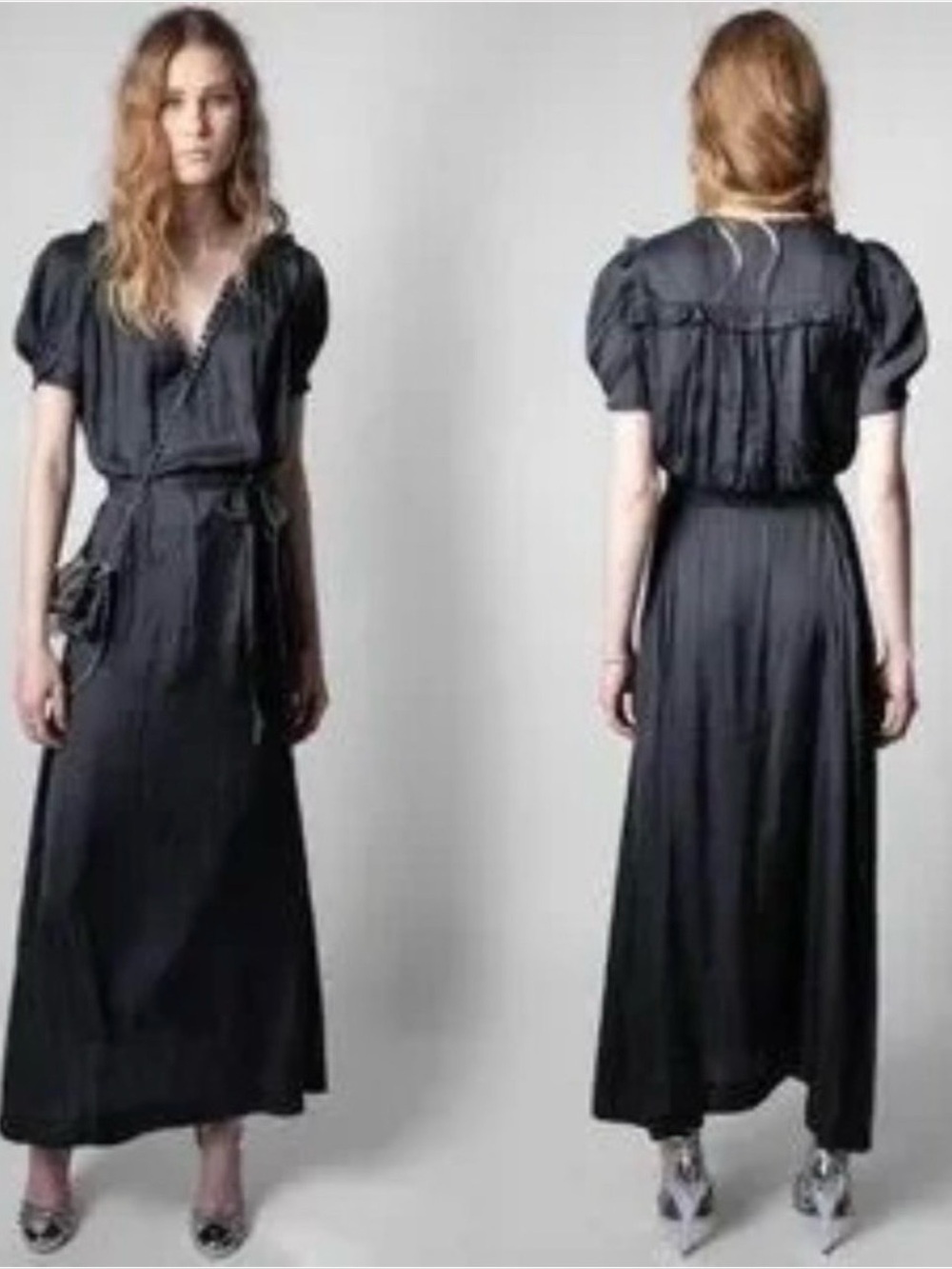 Zadig & Voltaire Rity Satin Charcoal Gray Maxi Dress